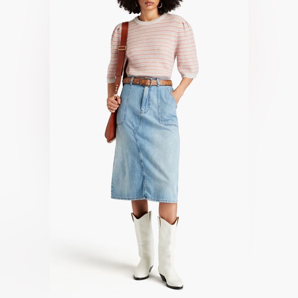 ba&sh Faded Denim Lady Skirt Midi Size 3 = US Large